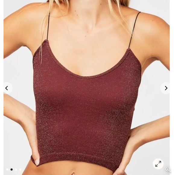 Free People Intimately Size XS/S Brami Crop Top Seamless Wine Red Lurex Strappy - Picture 1 of 7